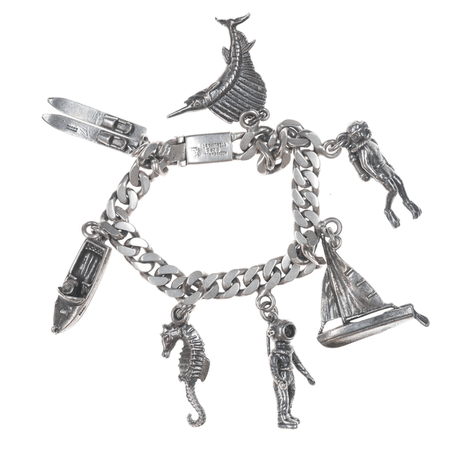 6.75 Mid Century Mexican Sterling Scuba Diving/Nautical Charm bracelet - Estate Fresh Austin