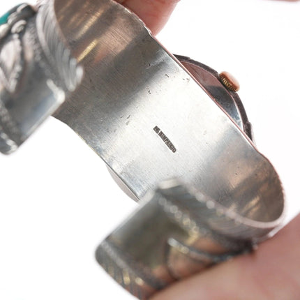 6.75" Mike Simplicio Zuni Sterling turquoise coral watch cuff bracelet - Estate Fresh Austin