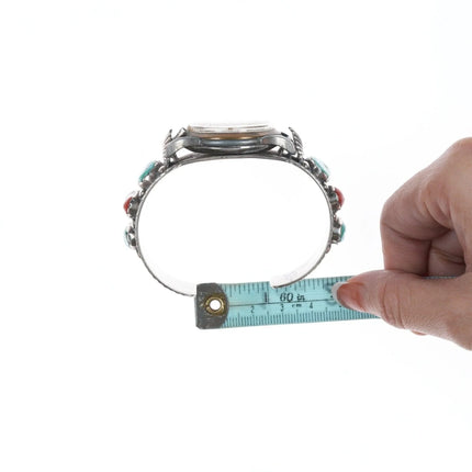 6.75" Mike Simplicio Zuni Sterling turquoise coral watch cuff bracelet - Estate Fresh Austin