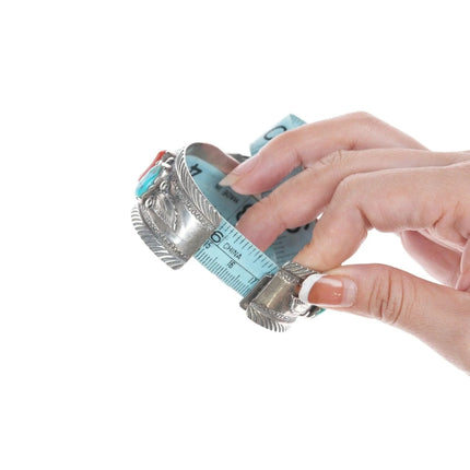 6.75" Mike Simplicio Zuni Sterling turquoise coral watch cuff bracelet - Estate Fresh Austin