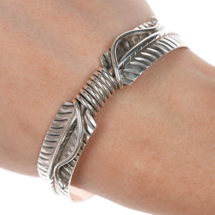 6.75" Navajo Douglas Etsitty Sterling Feather cuff bracelet - Estate Fresh Austin