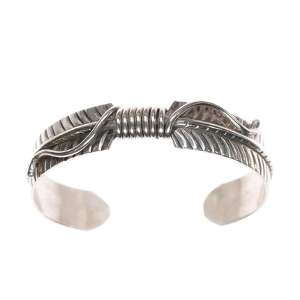 6.75" Navajo Douglas Etsitty Sterling Feather cuff bracelet - Estate Fresh Austin