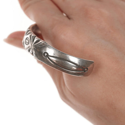 6.75" Navajo Ingot silver cuff bracelet with cast and hand stamped design - Estate Fresh Austin