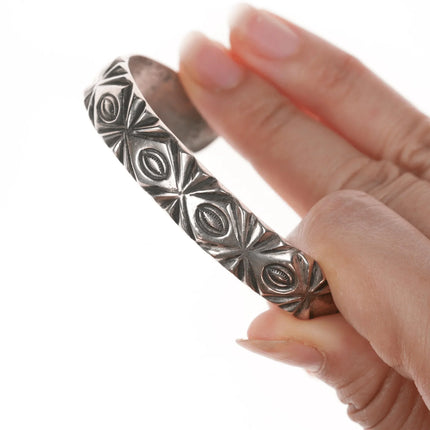 6.75" Navajo Ingot silver cuff bracelet with cast and hand stamped design - Estate Fresh Austin