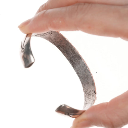 6.75" Navajo Ingot silver cuff bracelet with cast and hand stamped design - Estate Fresh Austin