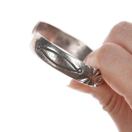 6.75" Navajo Ingot silver cuff bracelet with cast and hand stamped design - Estate Fresh Austin