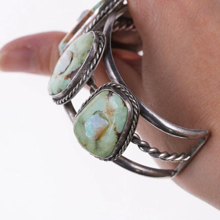 6.75" Navajo Silver - Turquoise and opal bracelet - Estate Fresh Austin