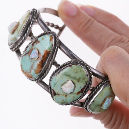6.75" Navajo Silver - Turquoise and opal bracelet - Estate Fresh Austin