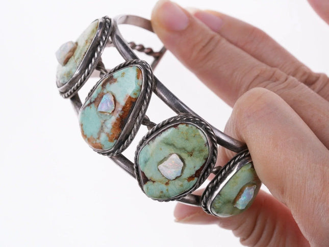 6.75" Navajo Silver - Turquoise and opal bracelet - Estate Fresh Austin