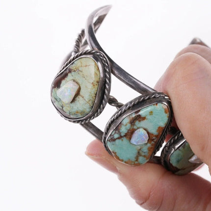 6.75" Navajo Silver - Turquoise and opal bracelet - Estate Fresh Austin