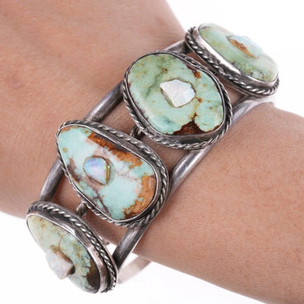 6.75" Navajo Silver - Turquoise and opal bracelet - Estate Fresh Austin