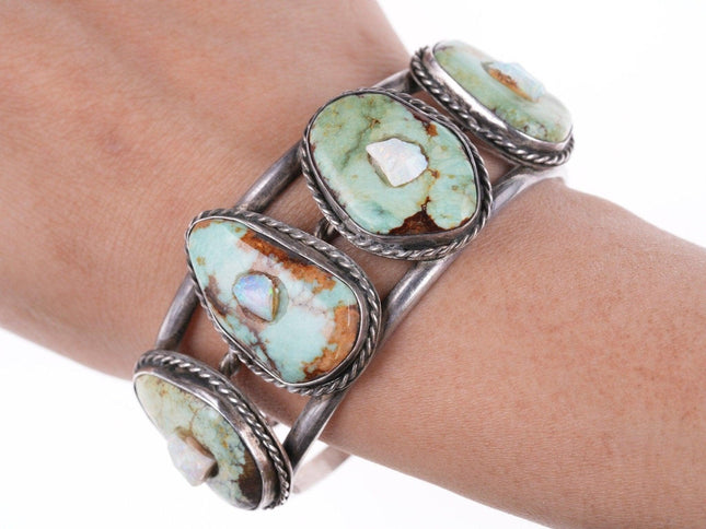 6.75" Navajo Silver - Turquoise and opal bracelet - Estate Fresh Austin