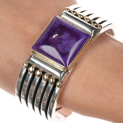 6.75" Orville Tsinnie Navajo 14k/Sterling sugilite cuff bracelet - Estate Fresh Austin