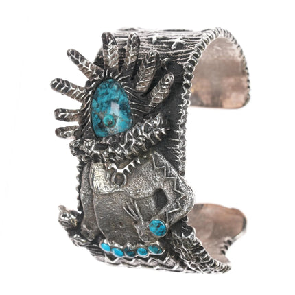 6.75 Philander Begay-Navajo Apache Blue turquoise Tufa cast Yeibichai cuff bracelet - Estate Fresh Austin