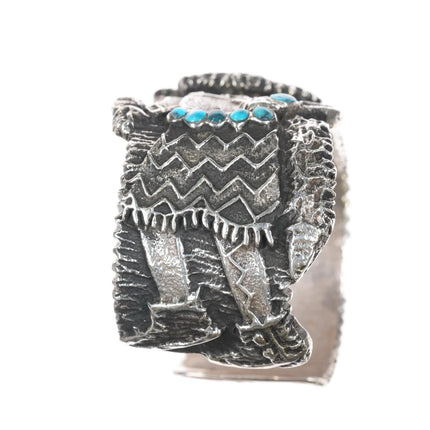 6.75 Philander Begay-Navajo Apache Blue turquoise Tufa cast Yeibichai cuff bracelet - Estate Fresh Austin