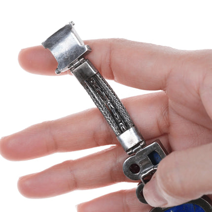 6.75" Retro Byzantine Sterling Lapis, Amethyst, and Mabe pearl bracelet - Estate Fresh Austin