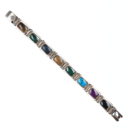 6.75" Retro Mexican Sterling multi - stone bracelet 12mm wide. - Estate Fresh Austin