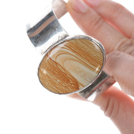 6.75" Retro Southwestern sterling and jasper cuff bracelet - Estate Fresh Austin
