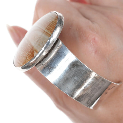 6.75" Retro Southwestern sterling and jasper cuff bracelet - Estate Fresh Austin