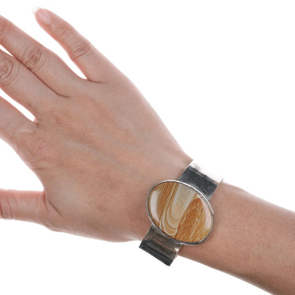 6.75" Retro Southwestern sterling and jasper cuff bracelet - Estate Fresh Austin