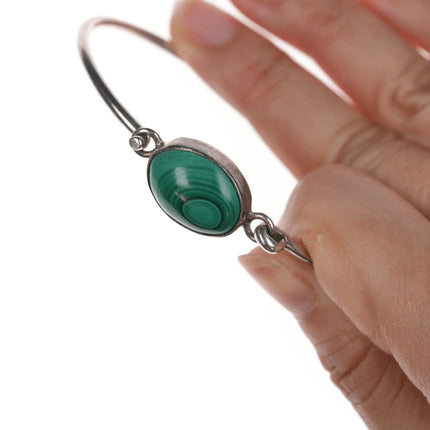 6.75" Retro Sterling and malachite bangle bracelet - Estate Fresh Austin