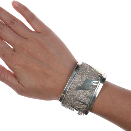 6.75" Richard and Rita Begay Navajo sterling desert scene cuff bracelet - Estate Fresh Austin