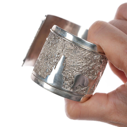 6.75" Richard and Rita Begay Navajo sterling desert scene cuff bracelet - Estate Fresh Austin