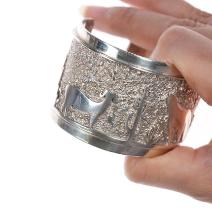 6.75" Richard and Rita Begay Navajo sterling desert scene cuff bracelet - Estate Fresh Austin