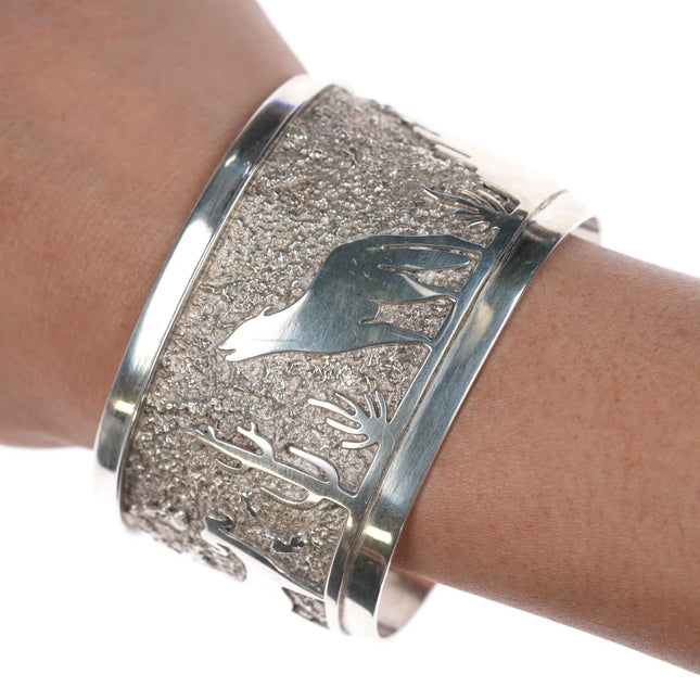 6.75" Richard and Rita Begay Navajo sterling desert scene cuff bracelet - Estate Fresh Austin