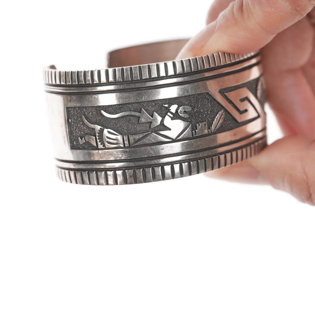 6.75" Richard and Rita Begay Navajo sterling Kachina overlay cuff bracelet - Estate Fresh Austin