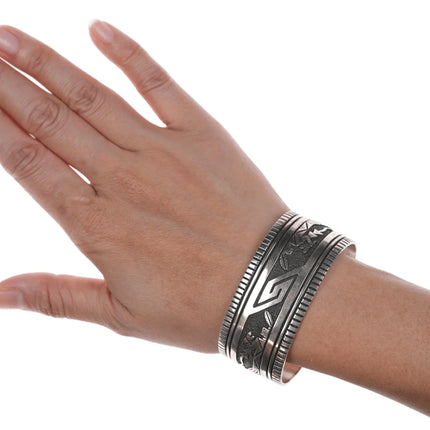 6.75" Richard and Rita Begay Navajo sterling Kachina overlay cuff bracelet - Estate Fresh Austin