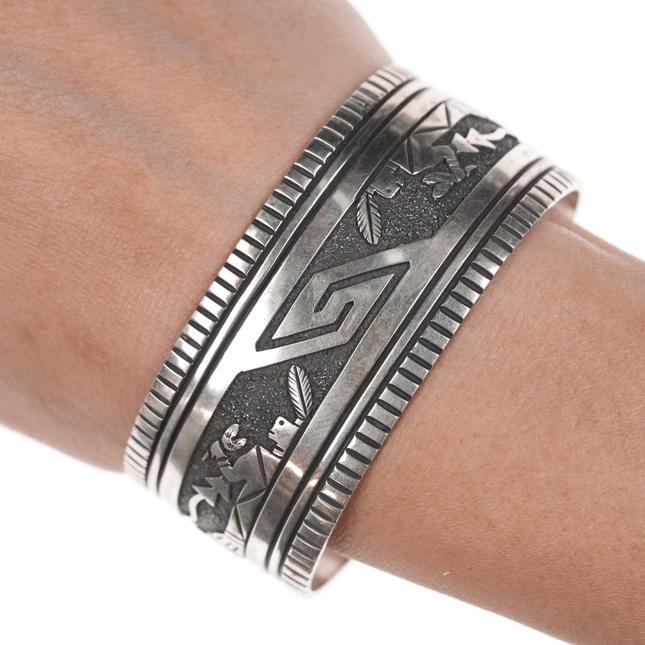 6.75" Richard and Rita Begay Navajo sterling Kachina overlay cuff bracelet - Estate Fresh Austin