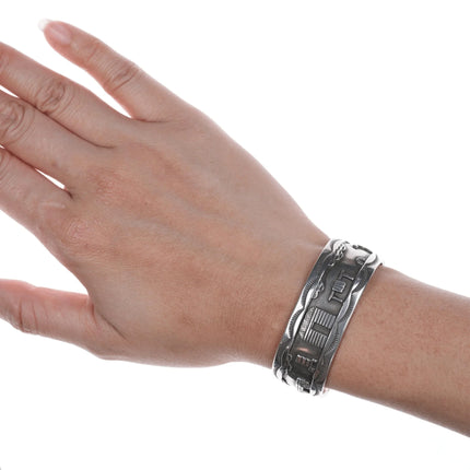 6.75" Roland Begay Sterling Storyteller Overlay cuff bracelet - Estate Fresh Austin