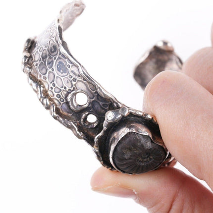 6.75" Southwestern Artisan sterling Ammonite fossil bracelet - Estate Fresh Austin