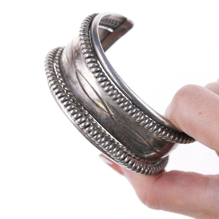 6.75" Tahe Navajo stamped silver twisted wire bracelet - Estate Fresh Austin