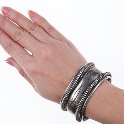 6.75" Tahe Navajo stamped silver twisted wire bracelet - Estate Fresh Austin