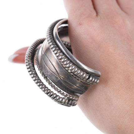 6.75" Tahe Navajo stamped silver twisted wire bracelet - Estate Fresh Austin