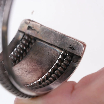 6.75" Tahe Navajo stamped silver twisted wire bracelet - Estate Fresh Austin