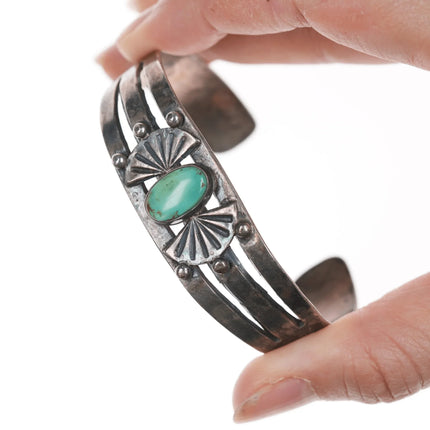 6.75" UITA-21 30's-40's Navajo Silver cuff bracelet with turquoise - Estate Fresh Austin