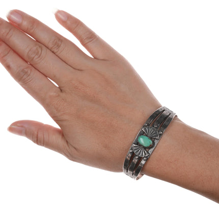 6.75" UITA-21 30's-40's Navajo Silver cuff bracelet with turquoise - Estate Fresh Austin