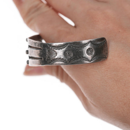 6.75" UITA-21 30's-40's Navajo Silver cuff bracelet with turquoise - Estate Fresh Austin