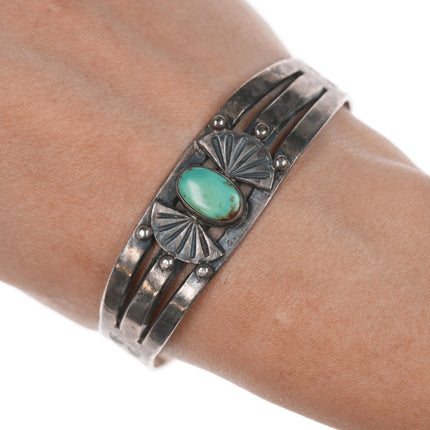 6.75" UITA-21 30's-40's Navajo Silver cuff bracelet with turquoise - Estate Fresh Austin