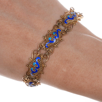 6.75" Vintage Chinese gilt Silver enamel bracelet - Estate Fresh Austin