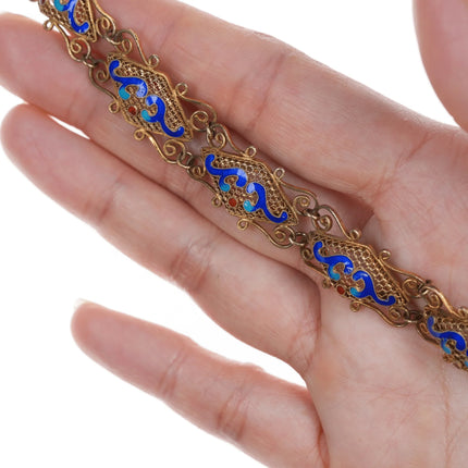 6.75" Vintage Chinese gilt Silver enamel bracelet - Estate Fresh Austin