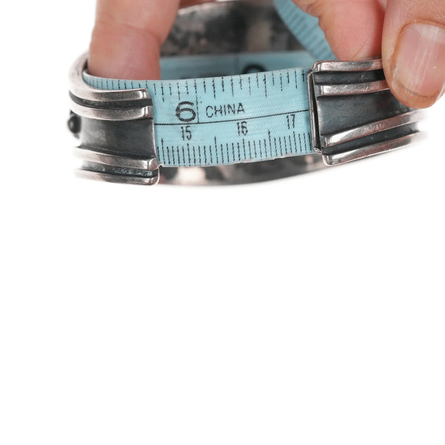 6.75" Vintage Native American Modernist silver and turquoise cuff bracelet - Estate Fresh Austin