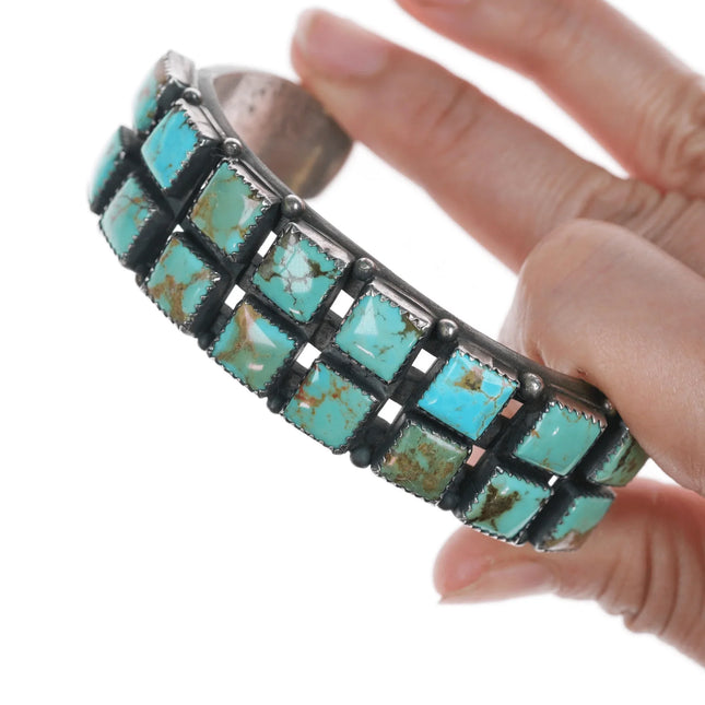 6.75" Vintage Native American silver two row turquoise cuff bracelet - Estate Fresh Austin