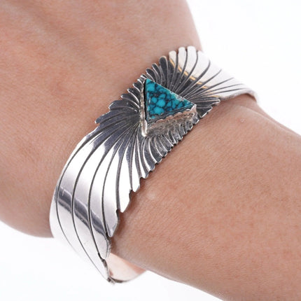 6.75" Vintage Navajo sterling and high grade spiderweb turquoise bracelet - Estate Fresh Austin