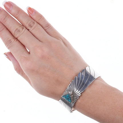 6.75" Vintage Navajo sterling and high grade spiderweb turquoise bracelet - Estate Fresh Austin