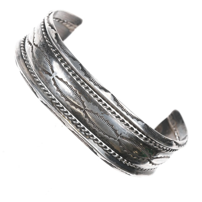 6.75" Vintage Navajo 3 band twisted wire stamped silver cuff bracelet - Estate Fresh Austin