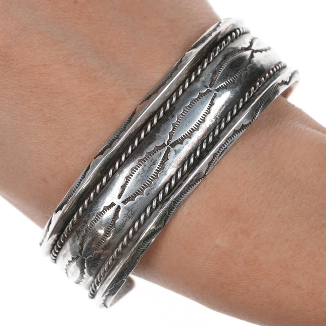 6.75" Vintage Navajo 3 band twisted wire stamped silver cuff bracelet - Estate Fresh Austin